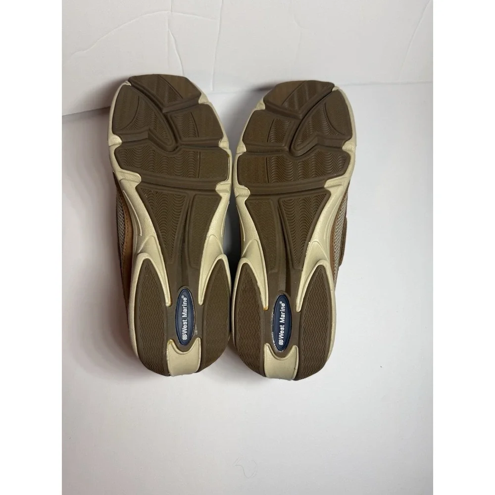 West Marine Mens Classic Comfort Mocs Tan Leather Boat Shoes Men's Size 7